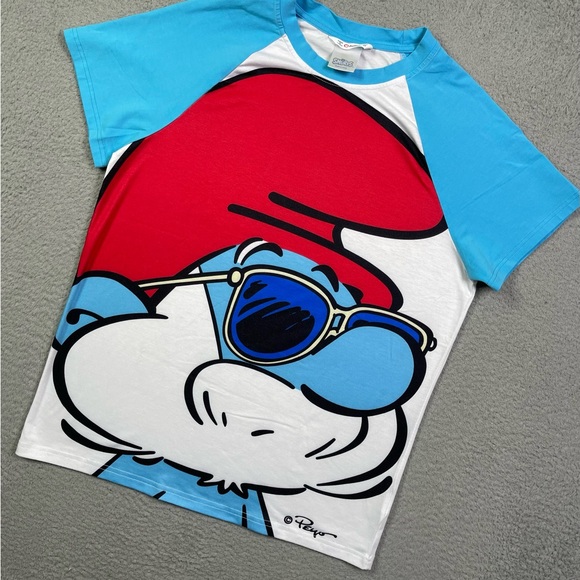 T-shirt Unisex Logovision Con Puffi – Papa Smurf, Athletic Heather, Cotone Ringspun, Licenza Ufficiale